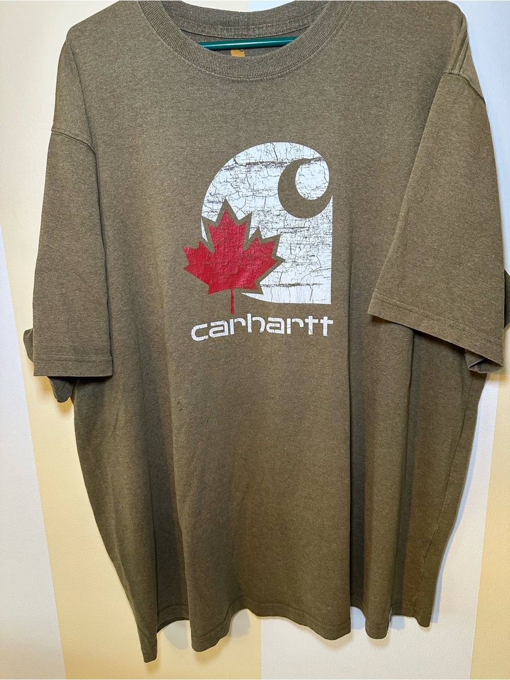 Carhartt Olive Short-Sleeve Logo Tee with Red Maple Mens Size XXL